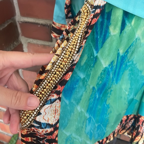 Manish Vaid large nwot rayon versaceromper gold beaded button front collared - Picture 3 of 9